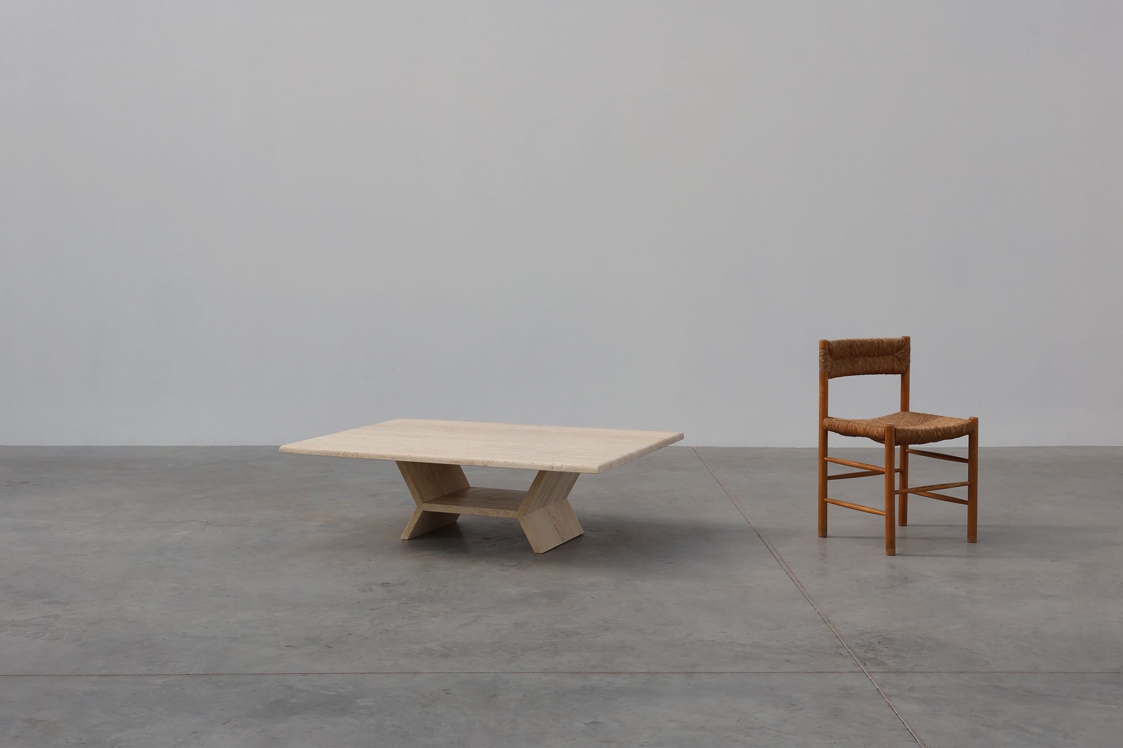 Sculptural geometric rectangular travertine coffee table, Italy 1960sthumbnail